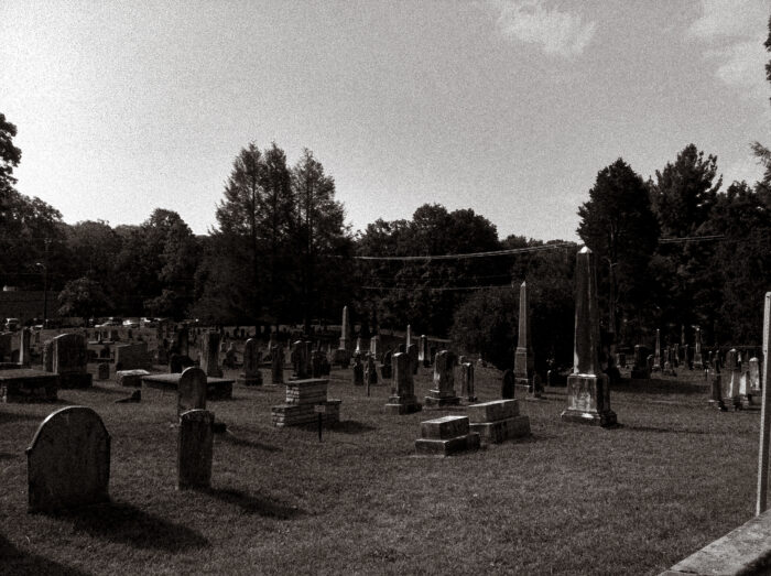 Black and white image of Lewisburg graveyard