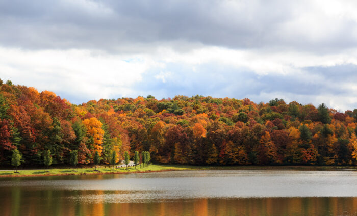 Fall foliage and lake at Glade Springs Resort
