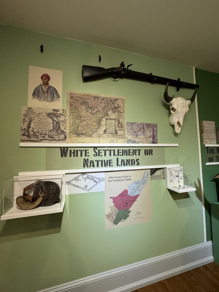 Greenbrier Historical Society historic display with artifacts on "White Settlement on Native Lands"