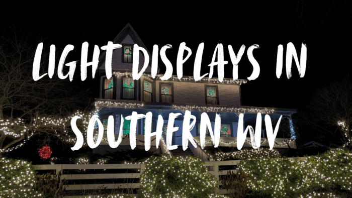 Festive holiday light display decorating a home in Southern West Virginia at night