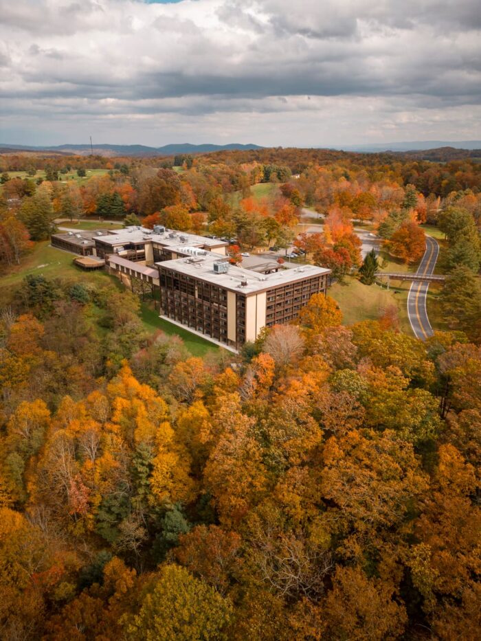 Fall foliage aerial view of Pipestem Resort State Park