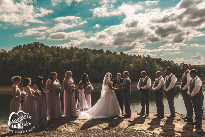 Outdoor wedding ceremony at Serenity Point at Mountain Lake Campground overlooking Summersville Lake 